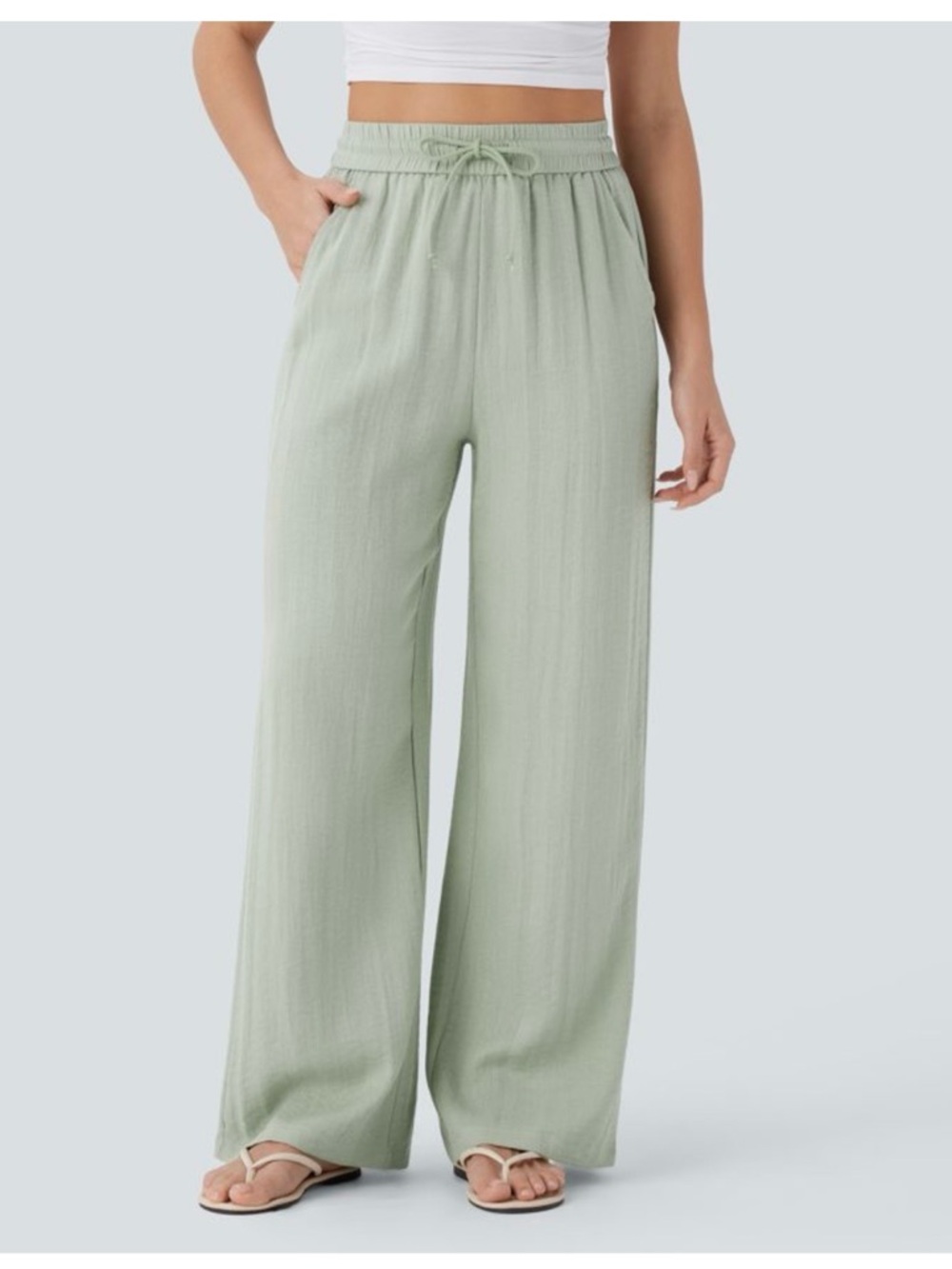 HALARA Light Sage Wide-Leg Drawstring Pants - Picture 4 of 5